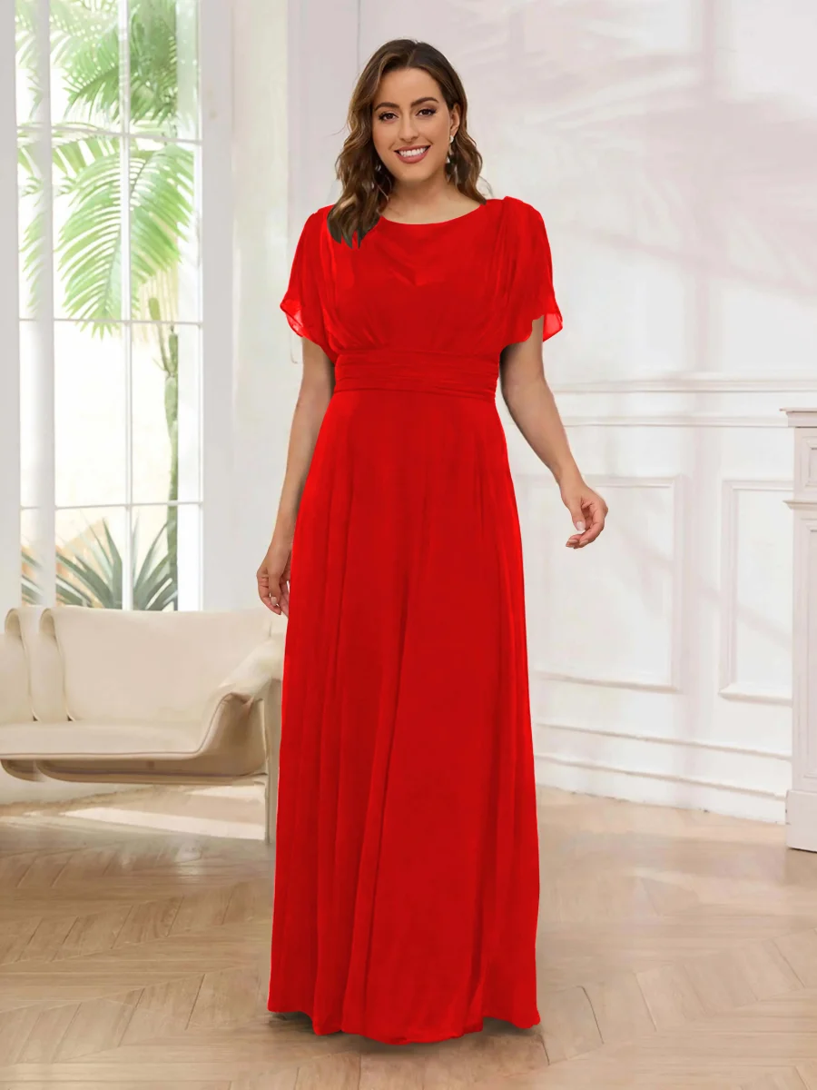 Robe De Soirée En Mousseline À Manches Courtes Longueur Au Sol Malaysia – Image 8