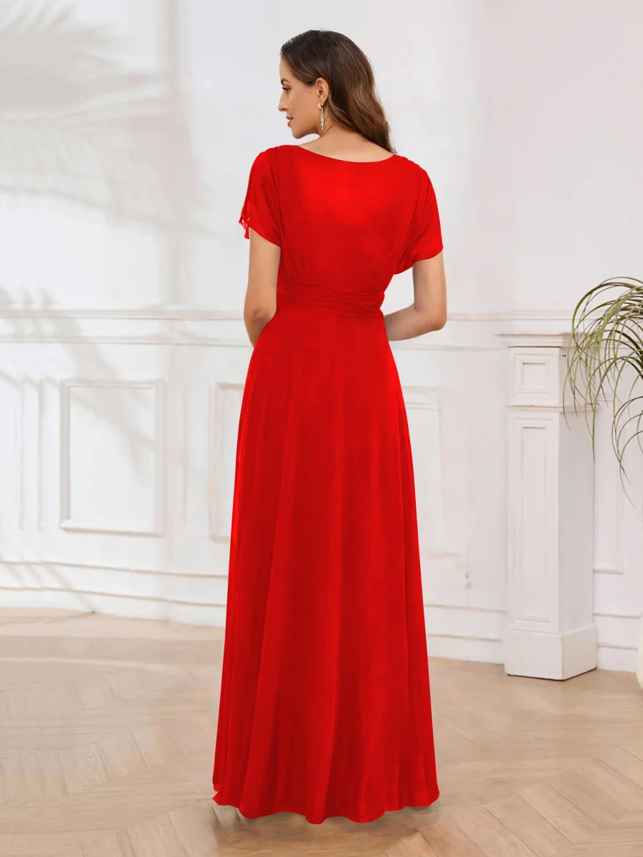 Robe De Soirée En Mousseline À Manches Courtes Longueur Au Sol Malaysia – Image 9