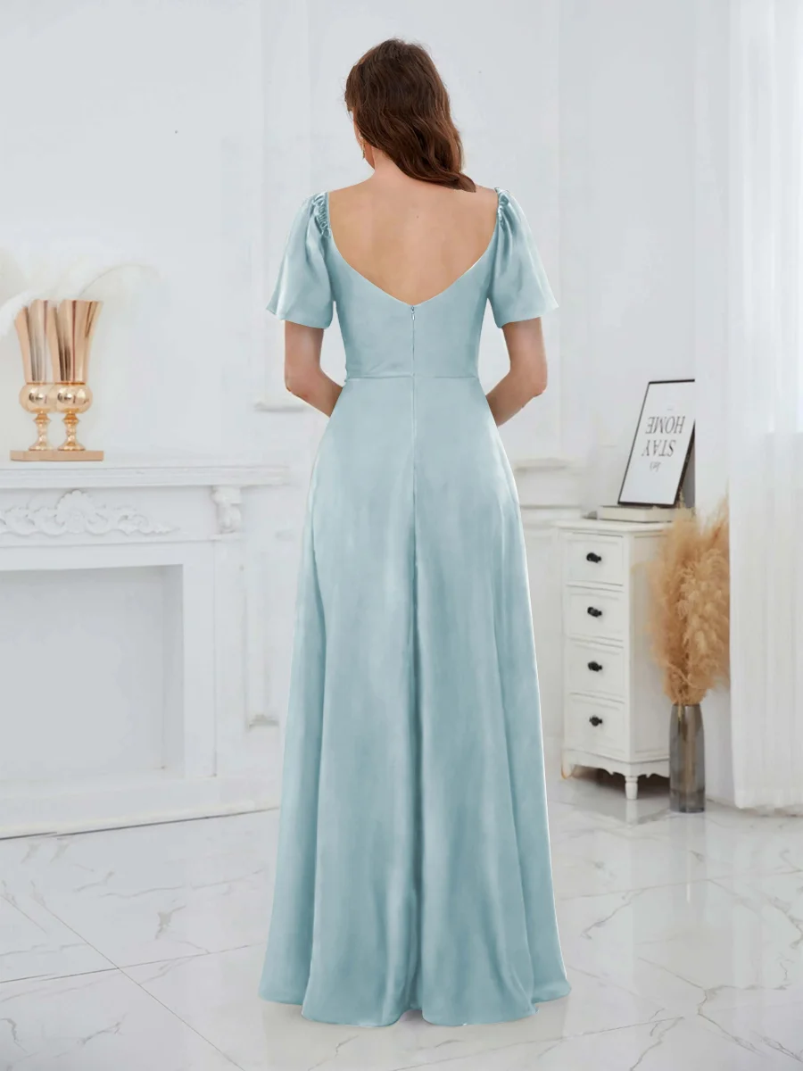 Robes D'Invitées De Mariage En Satin À Manches Courtes Longueur Au Sol Siena – Image 7