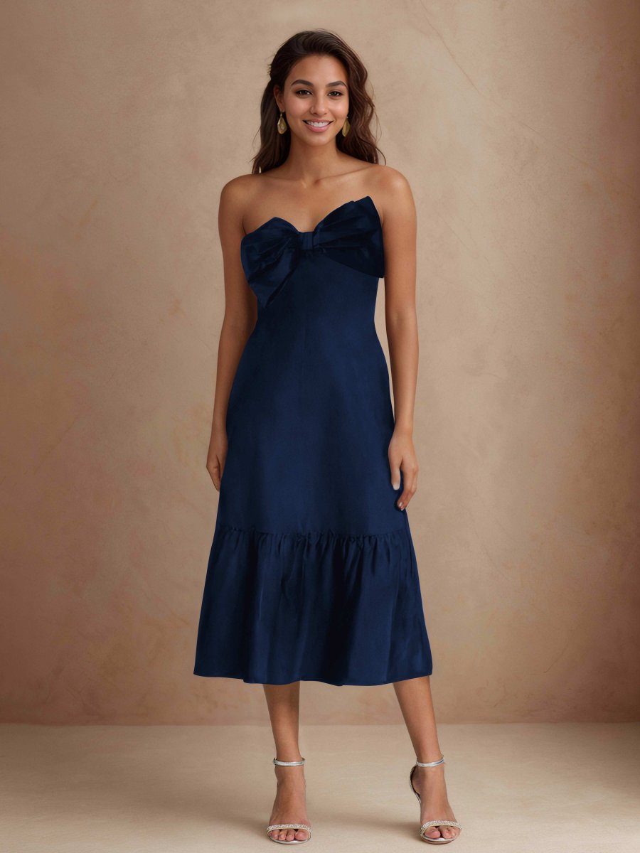 Robes D'Invitées De Mariage À Midi Sans Manches Avec Arc Zariyah – Image 2