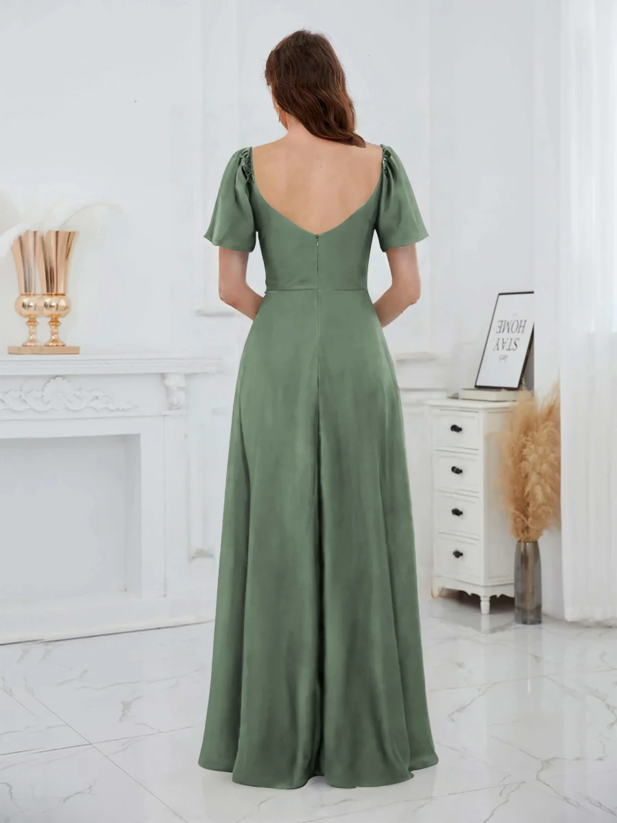 Robes D'Invitées De Mariage En Satin À Manches Courtes Longueur Au Sol Siena – Image 3