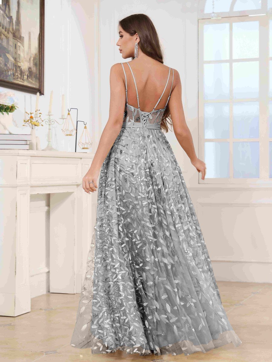 Robes De Bal En Pailleté À Col V Fente À Jambe Longue Johanna – Image 6