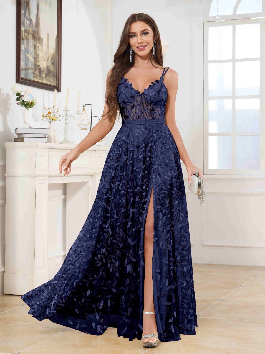 Robes De Bal En Pailleté À Col V Fente À Jambe Longue Johanna – Image 7