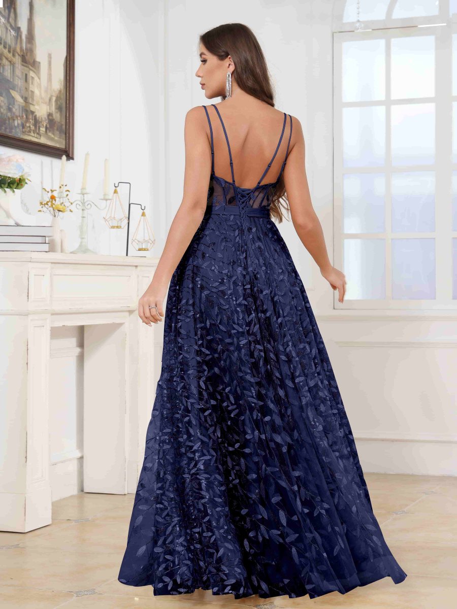 Robes De Bal En Pailleté À Col V Fente À Jambe Longue Johanna – Image 9