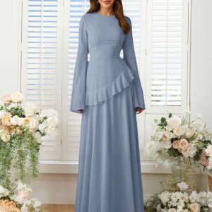 Robes De Demoiselle D'Honneur 2 Pièces En Mousseline À Col Rond Oleisia