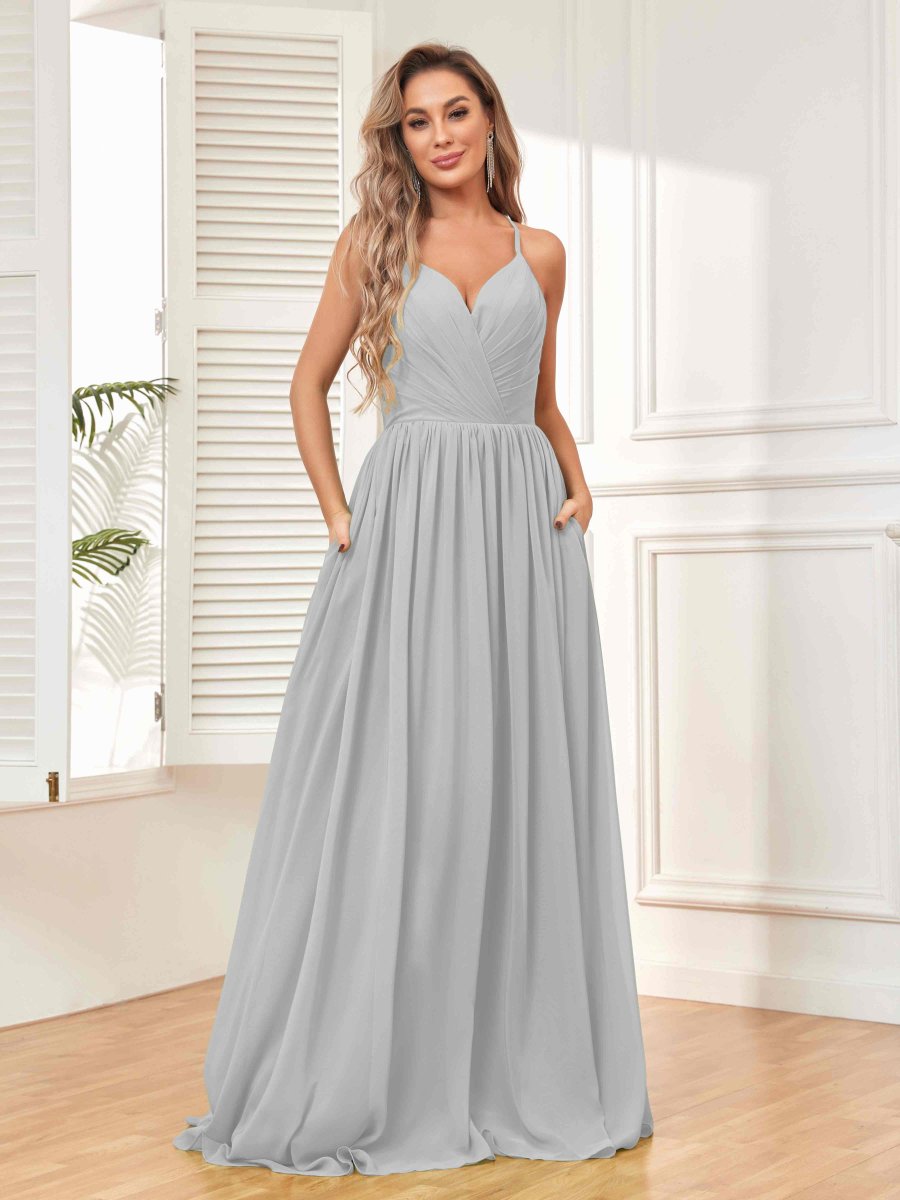 Robes De Demoiselle D'Honneur À Bretelles Spaghetti Longueur Au Sol Caroline – Image 9