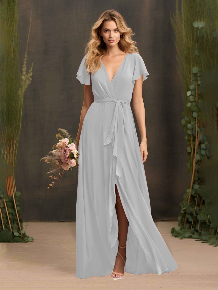 Robes De Demoiselle D'Honneur À Manches Courtes Avec Ceinture Kimberly – Image 4