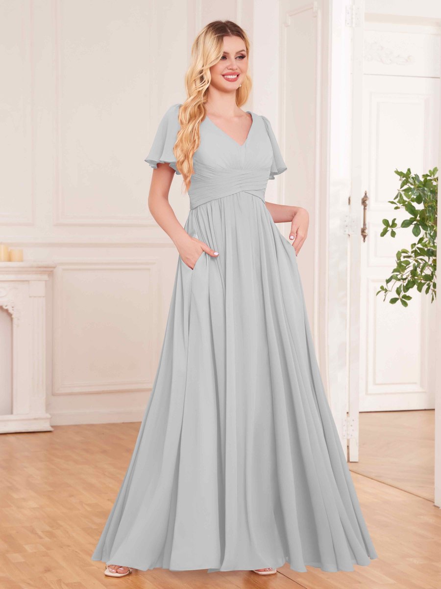 Robes De Demoiselle D'Honneur À Manches Courtes Longueur Au Sol Reese – Image 5