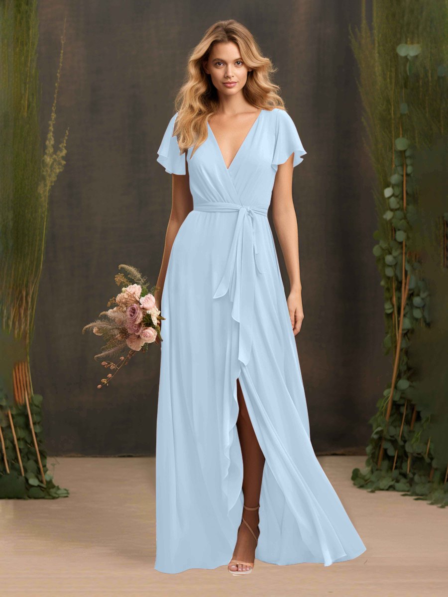 Robes De Demoiselle D'Honneur À Manches Courtes Avec Ceinture Kimberly – Image 6