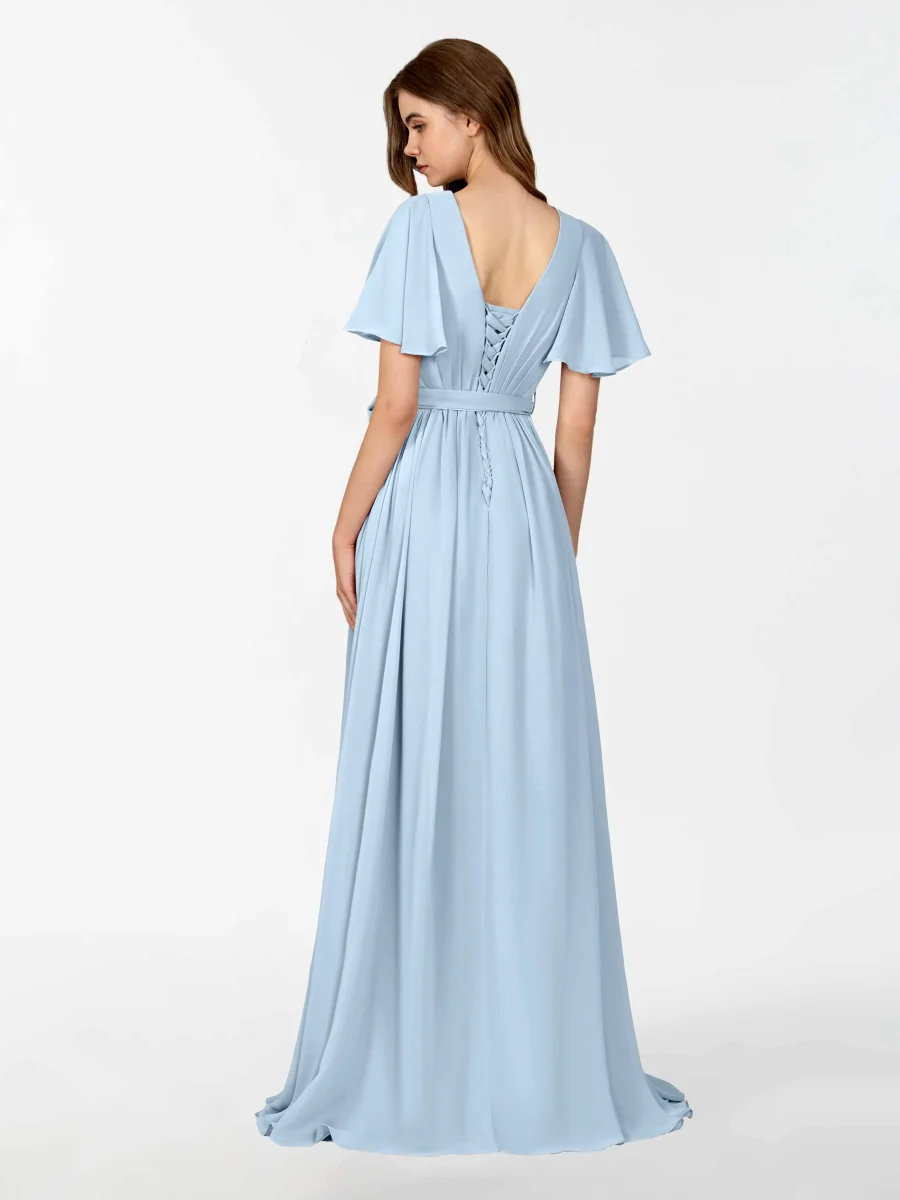 Robes De Demoiselle D'Honneur À Manches Courtes Avec Ceinture Kimberly – Image 7