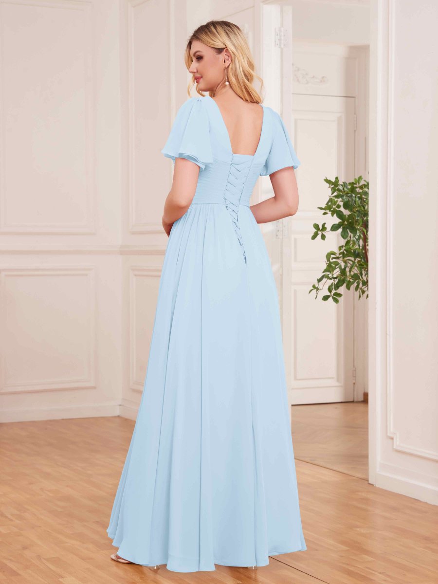 Robes De Demoiselle D'Honneur À Manches Courtes Longueur Au Sol Reese – Image 9