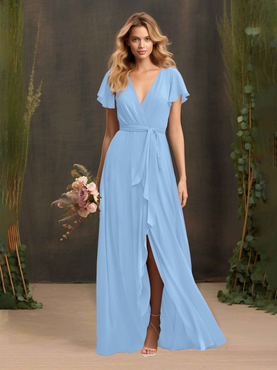 Robes De Demoiselle D'Honneur À Manches Courtes Avec Ceinture Kimberly – Image 8