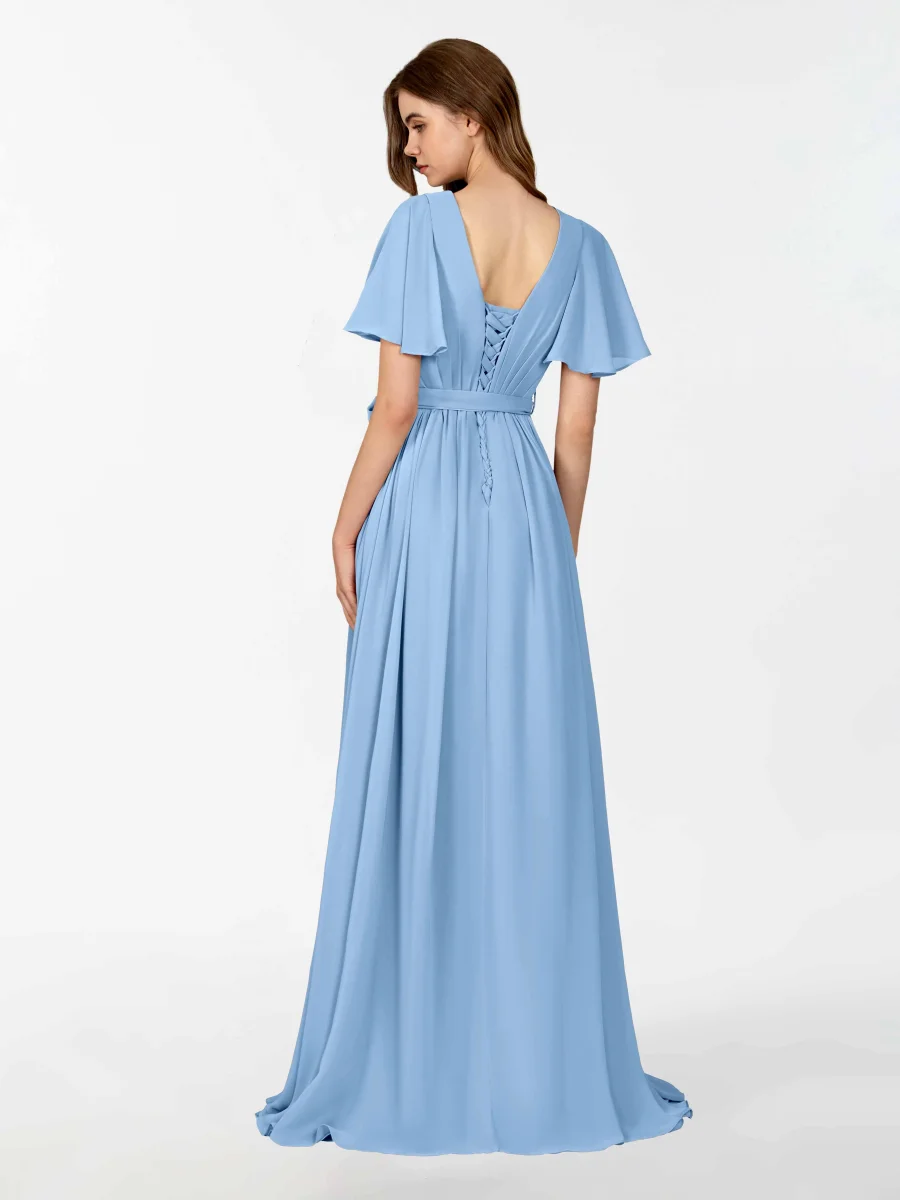 Robes De Demoiselle D'Honneur À Manches Courtes Avec Ceinture Kimberly – Image 9