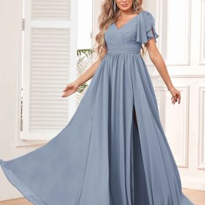 Robes De Demoiselle D'Honneur À A-Ligne Ruché Longueur Au Sol Natalie