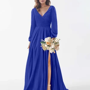 Robes De Demoiselle D'Honneur À Col V Et Manches Longues Lainey