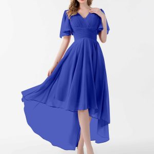 Robes De Demoiselle D'Honneur À Ruché Asymétrique Et Manches Courtes Selena