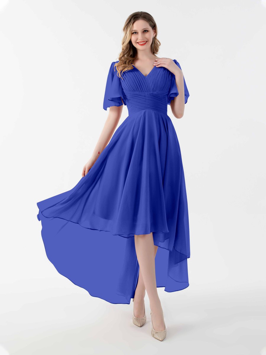 Robes De Demoiselle D'Honneur À Ruché Asymétrique Et Manches Courtes Selena