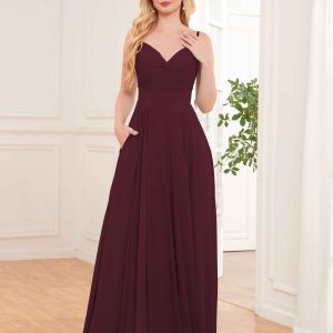 Robes De Demoiselle D'Honneur À Fente À Jambe Plissé Avec Poches Reagan