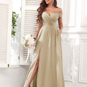 Robes De Demoiselle D'Honneur À Bretelles Spaghetti Avec Poches Kali