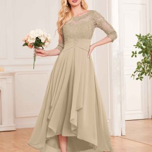 Robes De Demoiselle D'Honneur À Demi Manches Dentelle En Illusion Emersyn