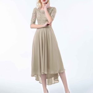 Robes De Demoiselle D'Honneur À Demi Manches Et Illusion Dentelle Brianna