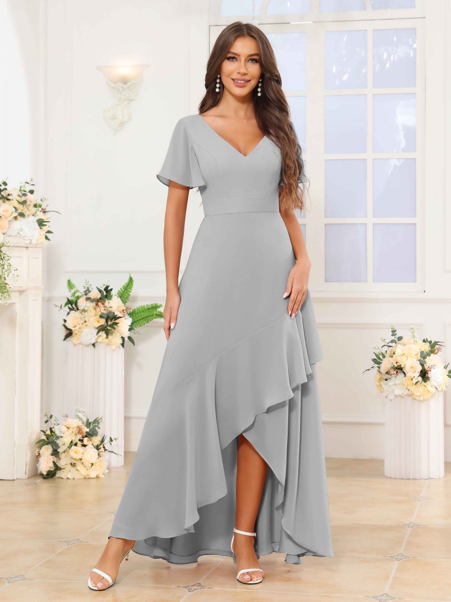 Robes De Demoiselle D'Honneur À Col V Asymétrique Volants Noah – Image 4