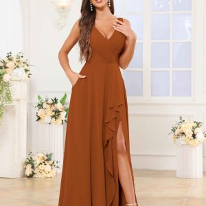 Robes De Demoiselle D'Honneur À Col V Fente À Jambe Poches Jamie