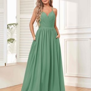 Robes De Demoiselle D'Honneur À Bretelles Spaghetti Longueur Au Sol Caroline