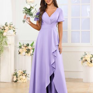 Robes De Demoiselle D'Honneur À Manches Courtes Volants Zaylee