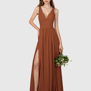 Robes De Demoiselle D'Honneur À Col V Sans Manches Longueur Au Sol Emily