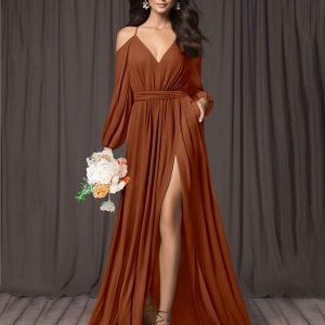 Robes De Demoiselle D'Honneur À Fente À Jambe Et À Lacets Avec Poches Presley