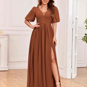 Robes De Demoiselle D'Honneur À Fente À Jambe Et Manches Lanternes Liliana