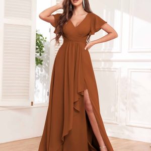 Robes De Demoiselle D'Honneur À Fente À Jambe Volants Et À Lacets Maggie