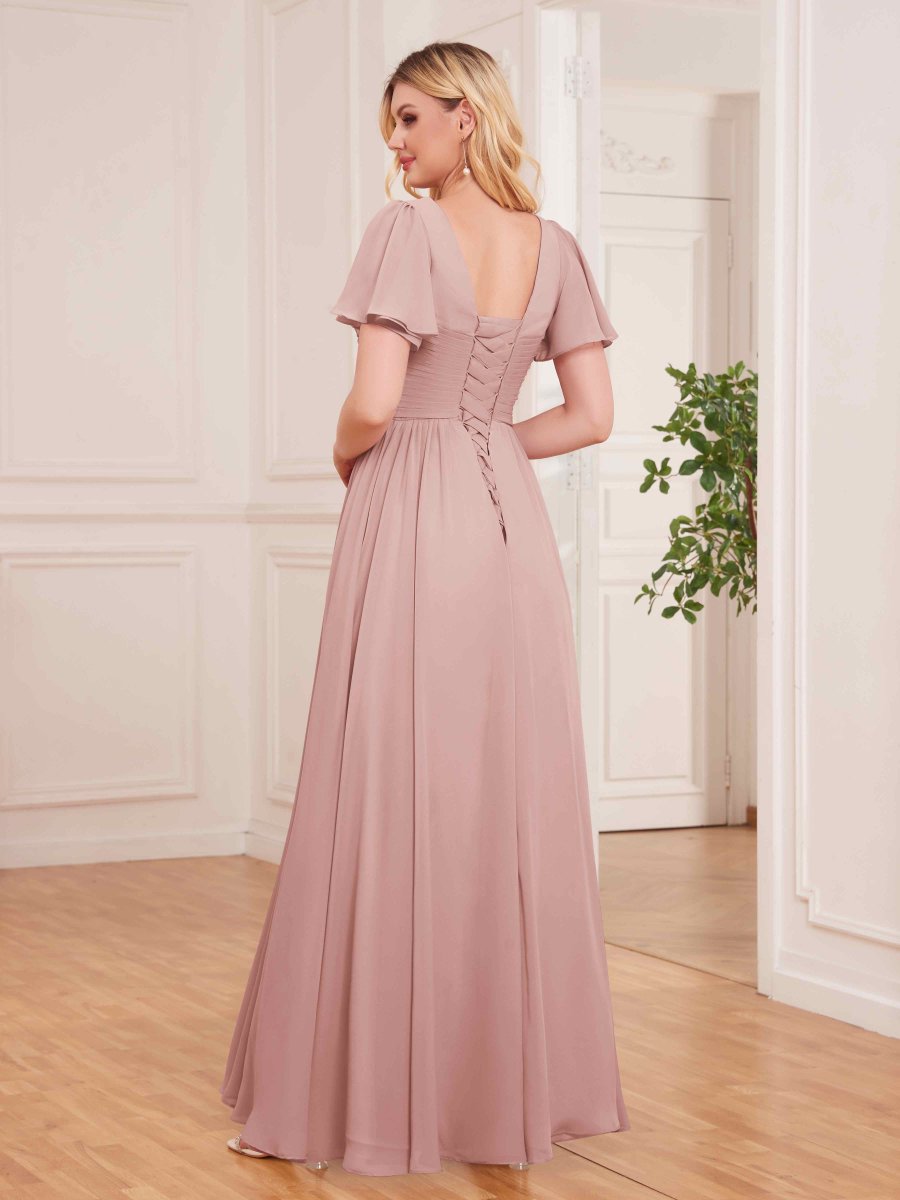 Robes De Demoiselle D'Honneur À Manches Courtes Longueur Au Sol Reese – Image 3