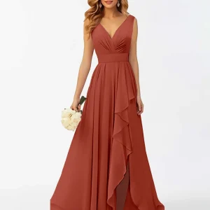 Robes De Demoiselle D'Honneur À Longueur Au Sol Et Sans Manches Kamila