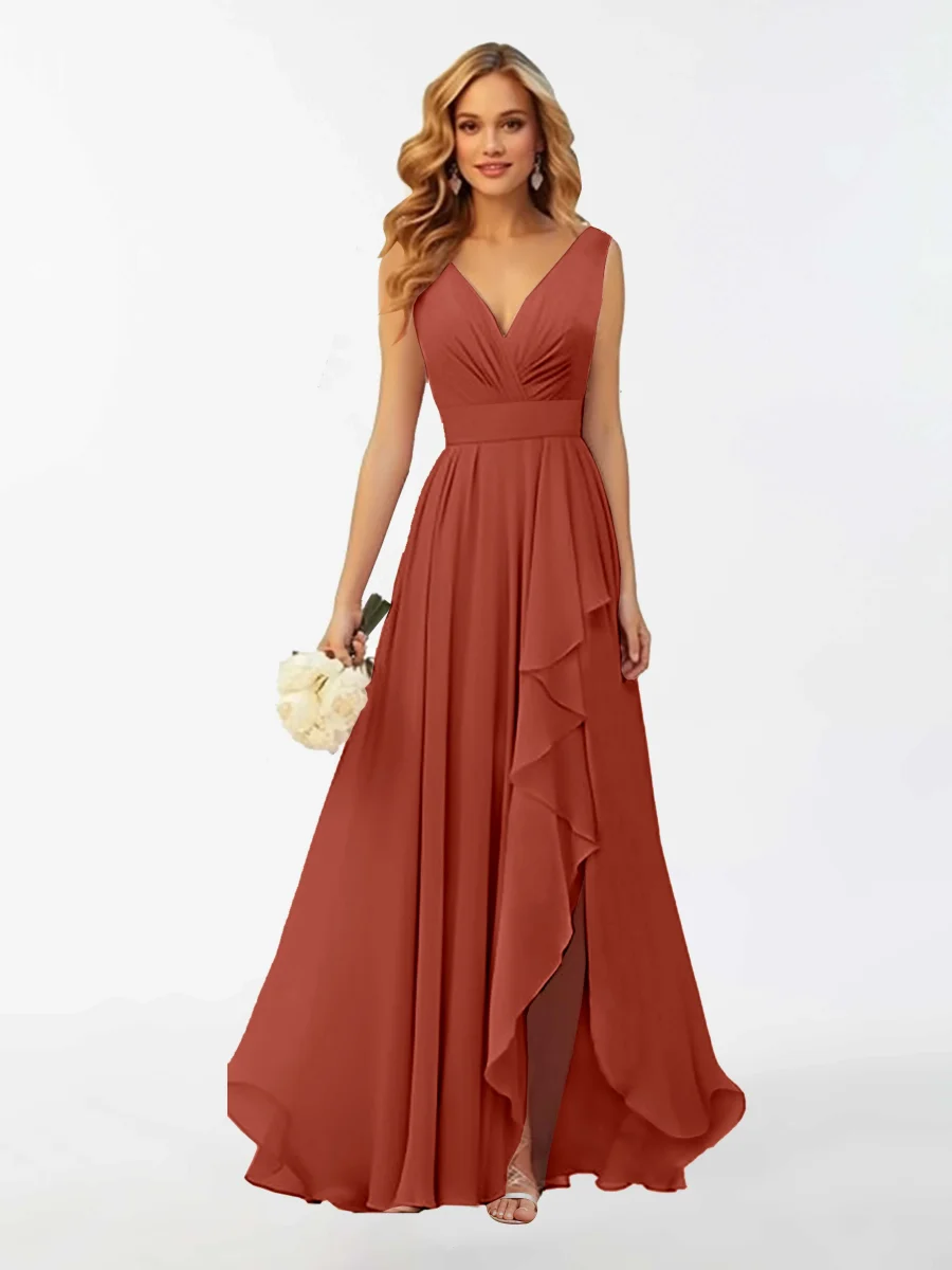 Robes De Demoiselle D'Honneur À Longueur Au Sol Et Sans Manches Kamila