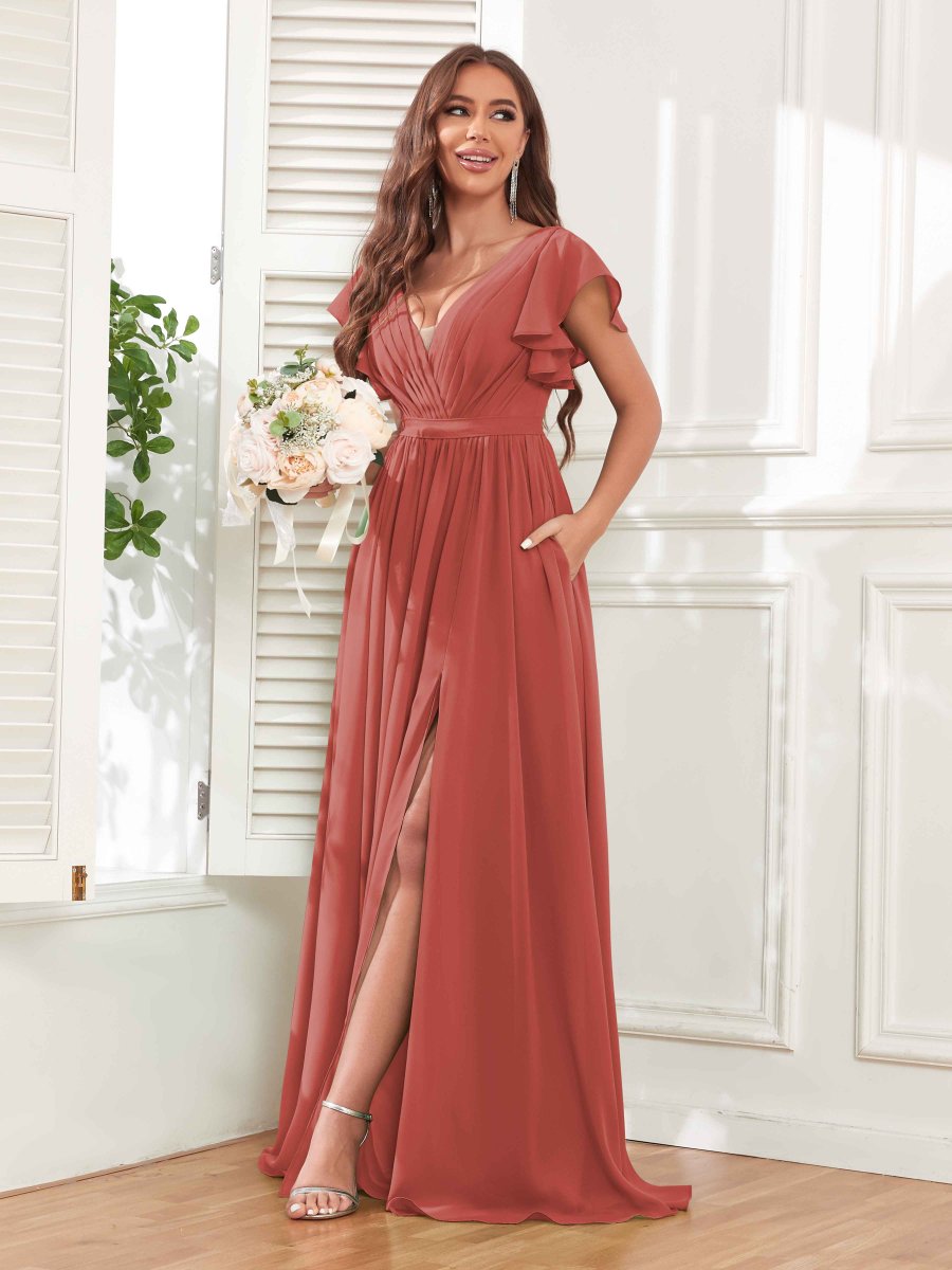 Robes De Demoiselle D'Honneur À Manches Courtes Et Col V Camille – Image 6