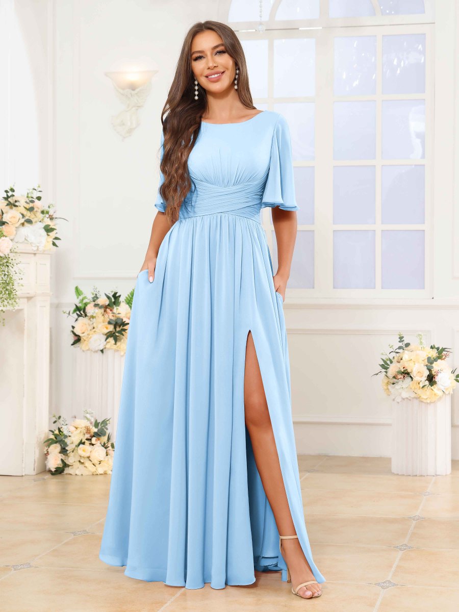 Robes De Demoiselle D'Honneur À Ruché Fente À Jambe Poches Anahi – Image 9