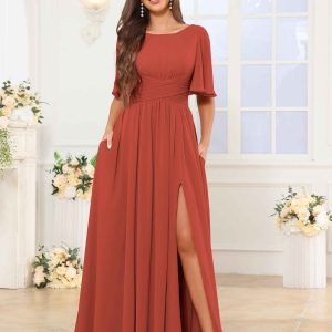 Robes De Demoiselle D'Honneur À Ruché Fente À Jambe Poches Anahi