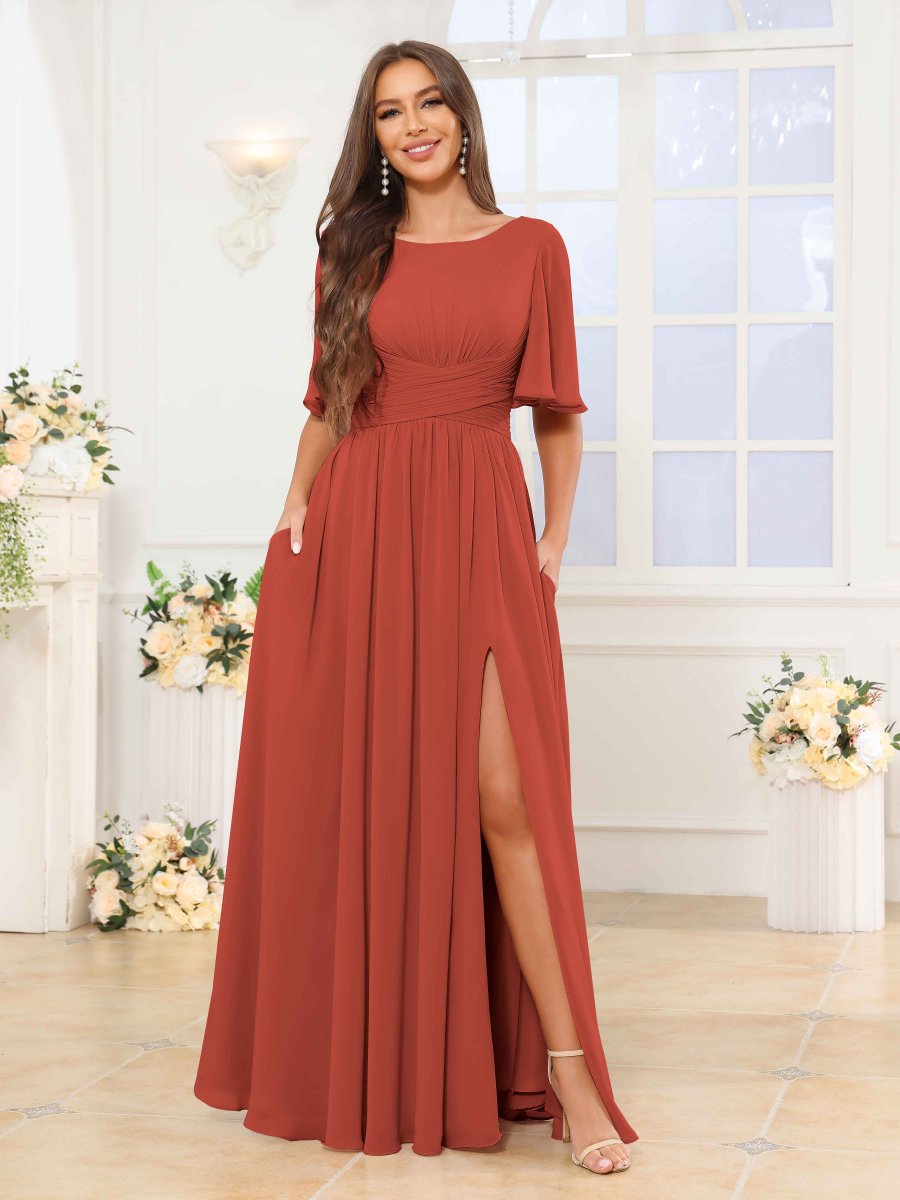 Robes De Demoiselle D'Honneur À Ruché Fente À Jambe Poches Anahi – Image 2