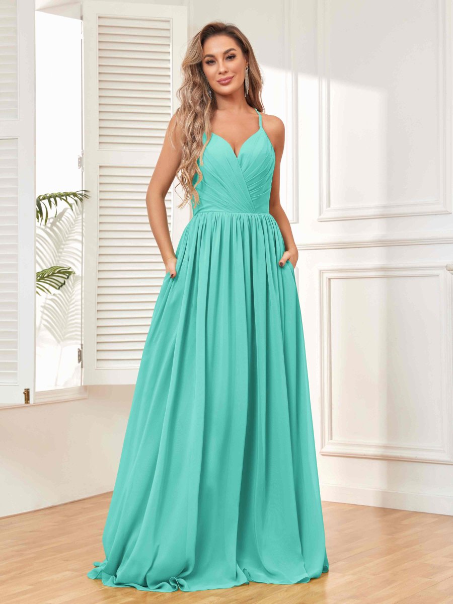 Robes De Demoiselle D'Honneur À Bretelles Spaghetti Longueur Au Sol Caroline – Image 5