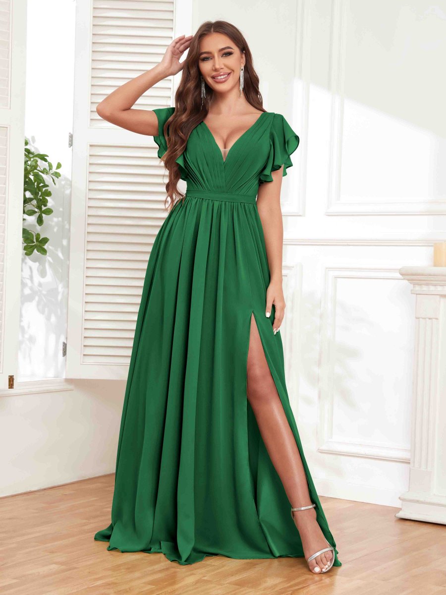 Robes De Demoiselle D'Honneur À Manches Courtes Et Col V Camille