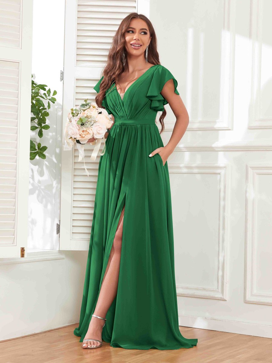 Robes De Demoiselle D'Honneur À Manches Courtes Et Col V Camille – Image 3