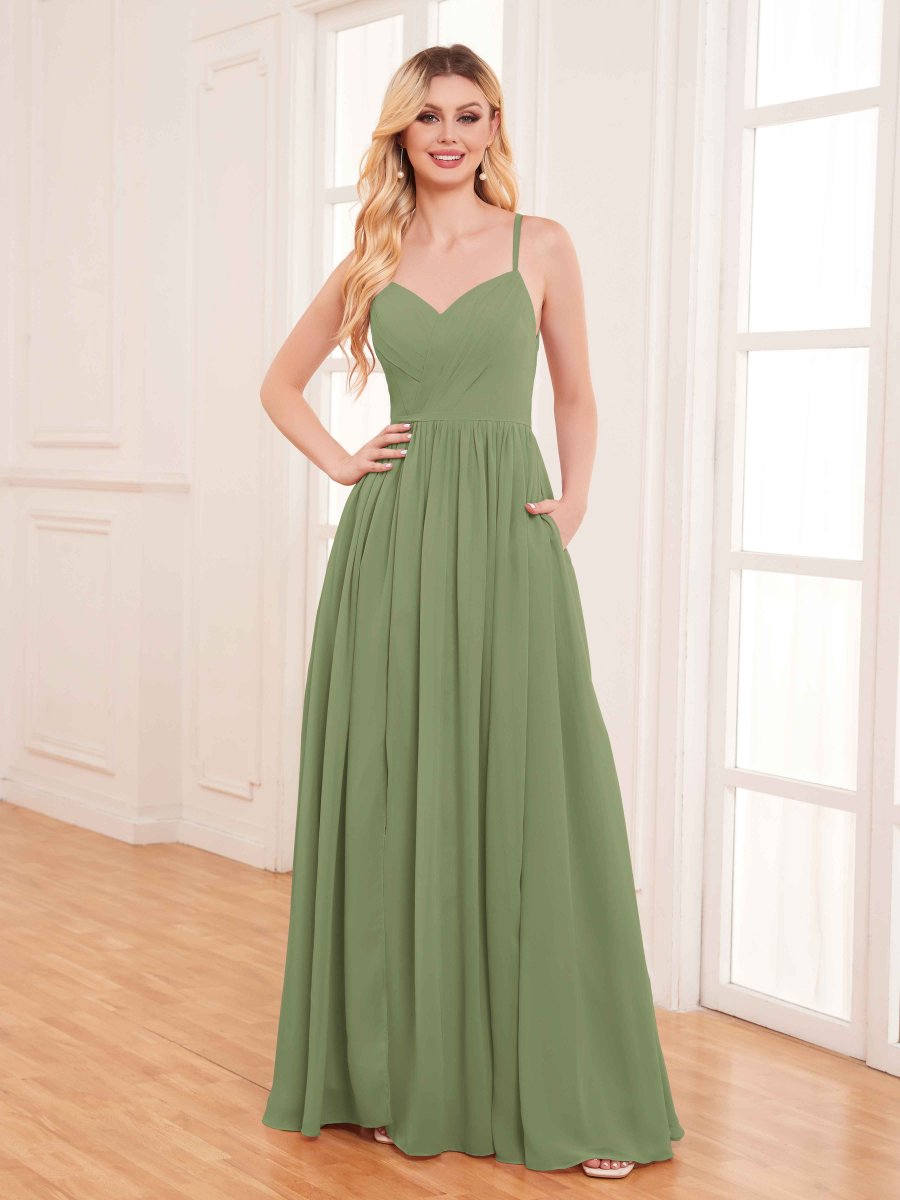 Robes De Demoiselle D'Honneur À Bretelles Spaghetti Longueur Au Sol Margaret