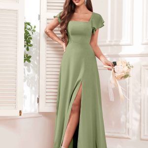 Robes De Demoiselle D'Honneur À Carré Manches Courtes Et À Lacets Stevie