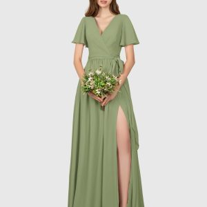 Robes De Demoiselle D'Honneur À Col En V Et Fente À Jambe Scarlett