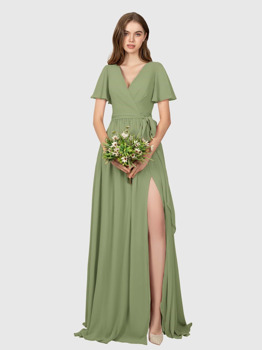 Robes De Demoiselle D'Honneur À Col En V Et Fente À Jambe Scarlett