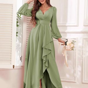 Robes De Demoiselle D'Honneur À Col V Volants Et Manches Longues Julianna