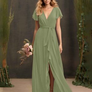 Robes De Demoiselle D'Honneur À Manches Courtes Avec Ceinture Kimberly