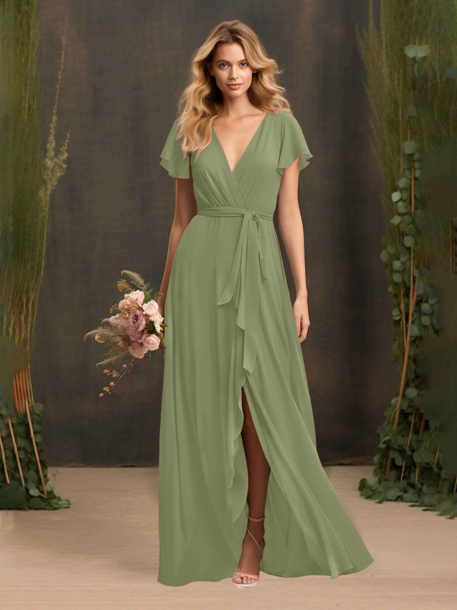 Robes De Demoiselle D'Honneur À Manches Courtes Avec Ceinture Kimberly – Image 2